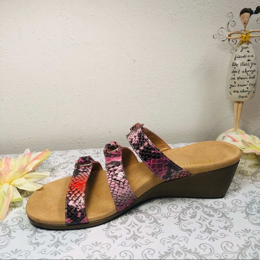 Vionic Dwyn Pink and Purple Snakeskin Pattern Wedge Sandals - Picture 4 of 10